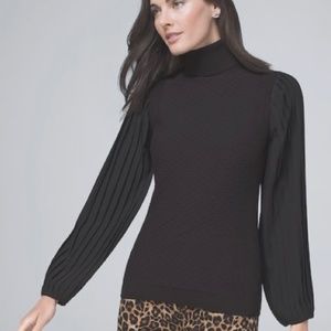 WHBM: Turtleneck with Sheer Pleated Balloon Sleeves XL